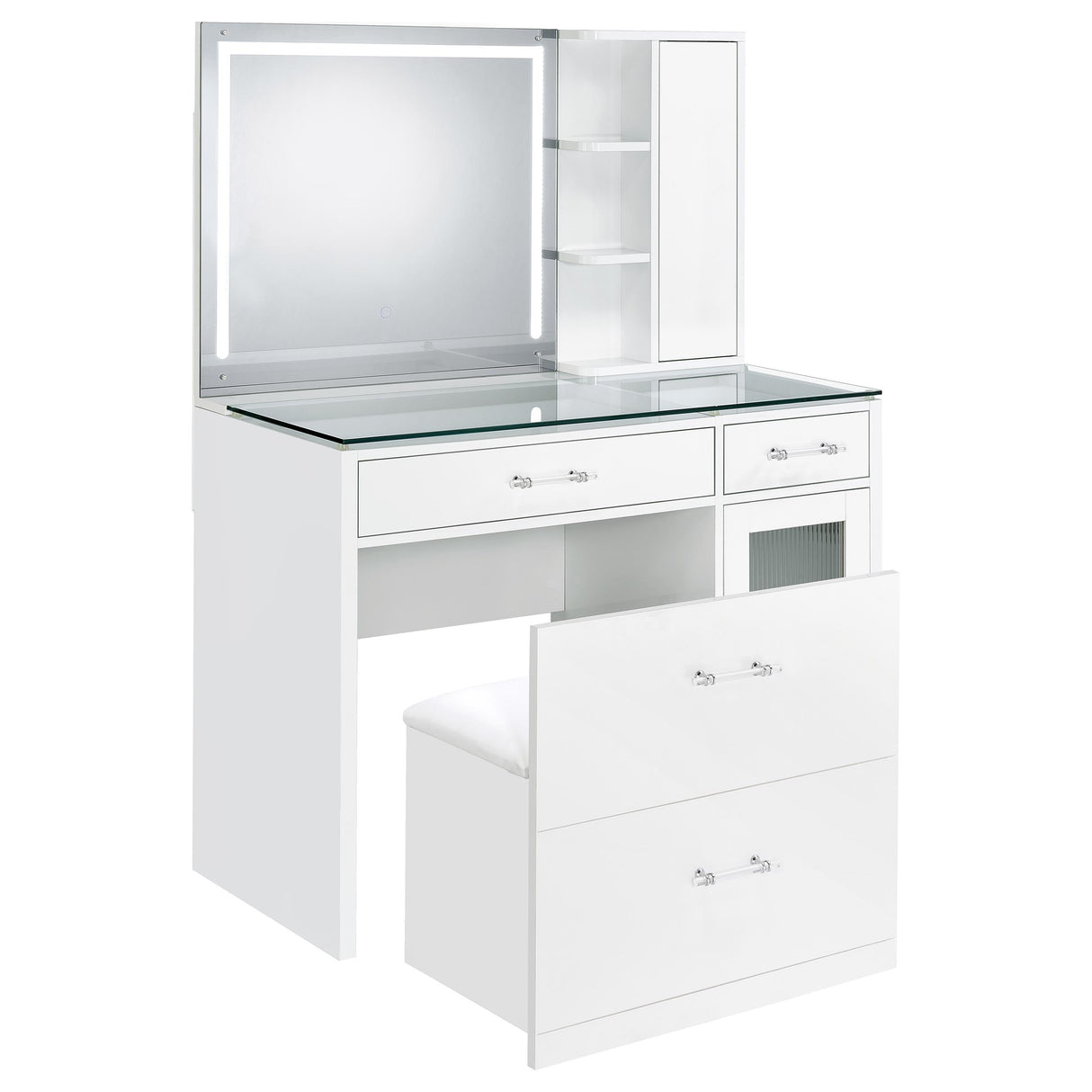 Flora Makeup Vanity Table with LED Mirror and Stool - galleria furniture outlet
