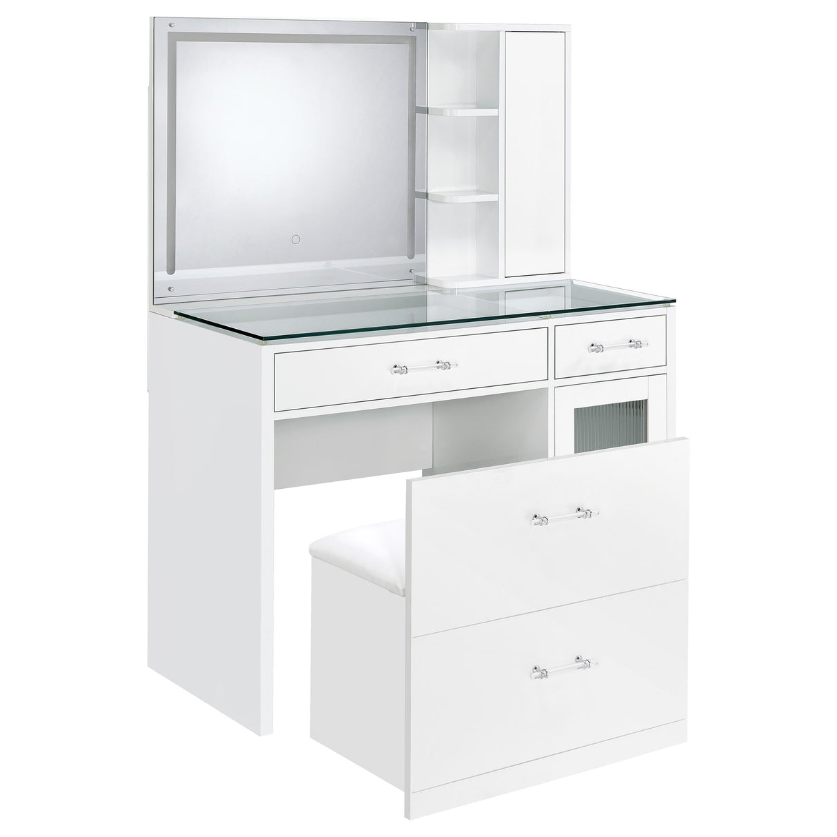 Flora Makeup Vanity Table with LED Mirror and Stool - galleria furniture outlet