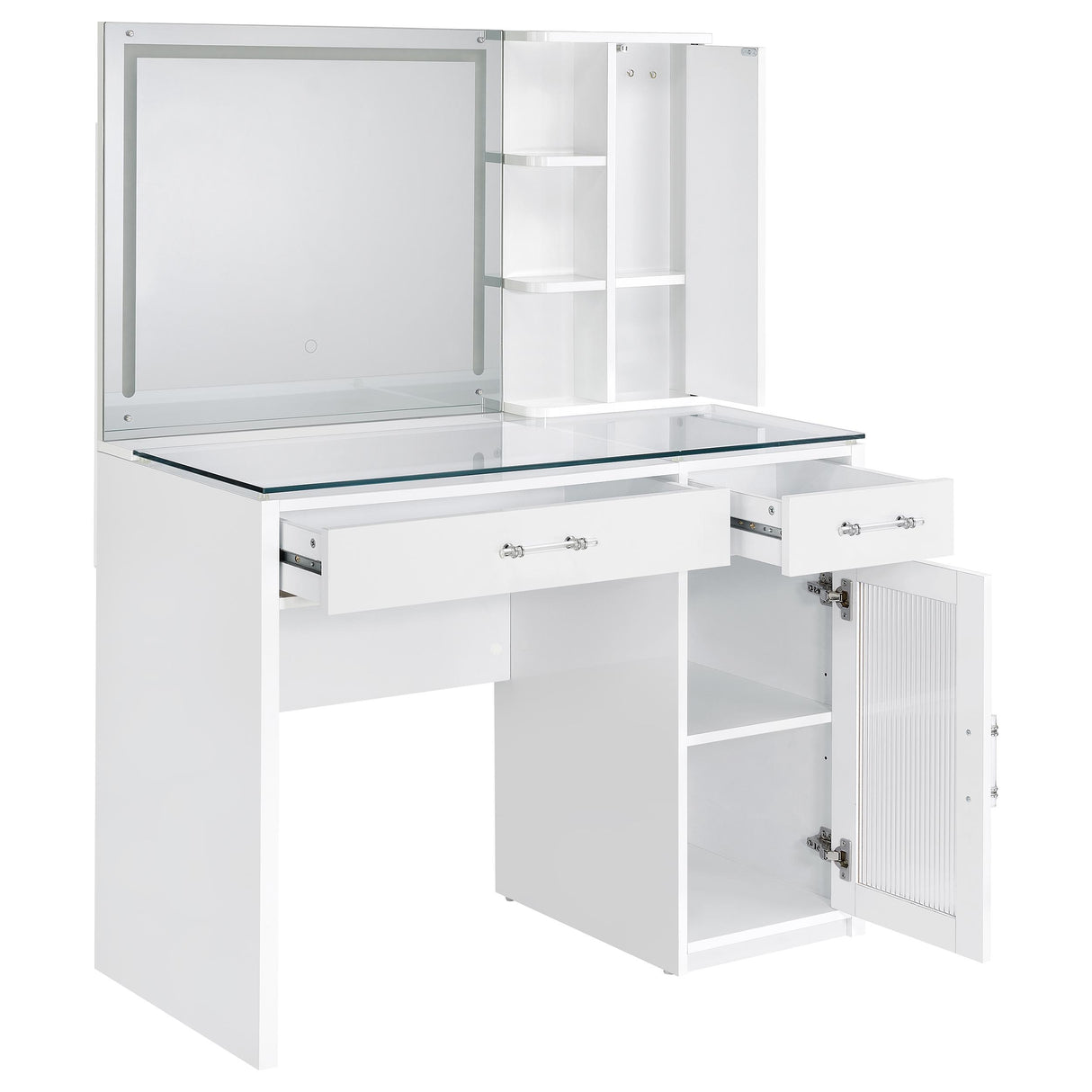 Flora Makeup Vanity Table with LED Mirror and Stool - galleria furniture outlet
