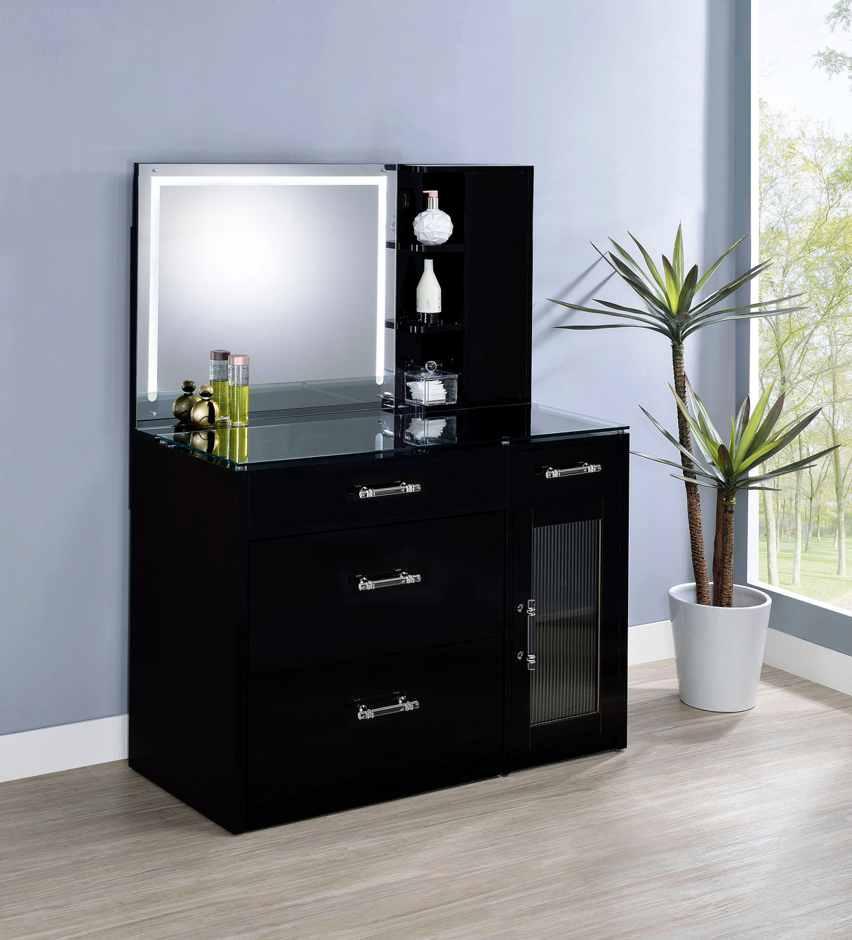 Flora Makeup Vanity Table with LED Mirror and Stool - galleria furniture outlet