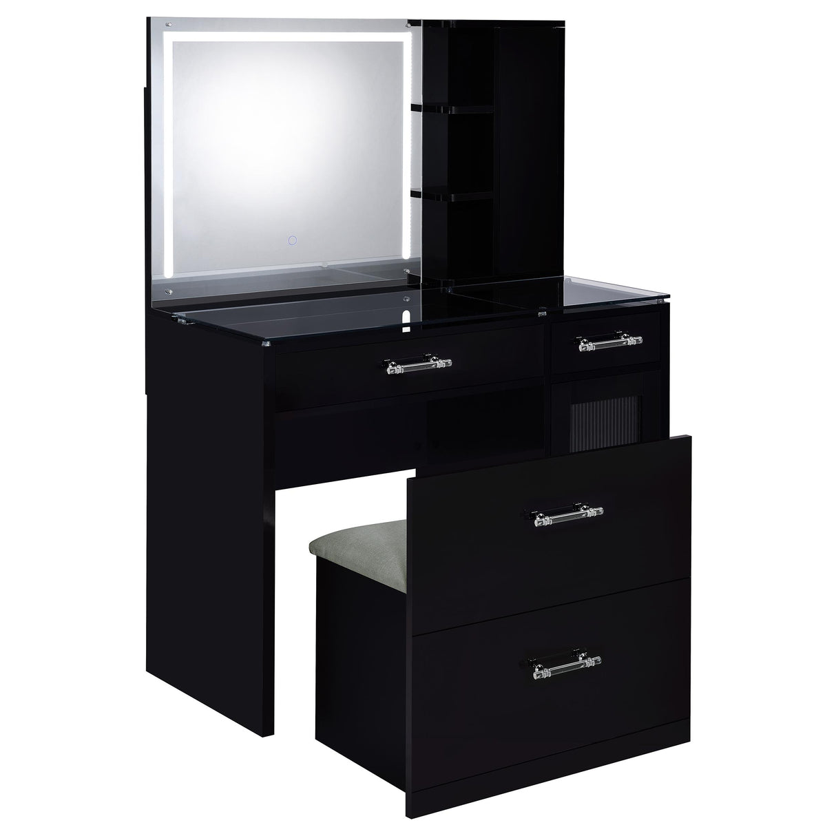Flora Makeup Vanity Table with LED Mirror and Stool - galleria furniture outlet