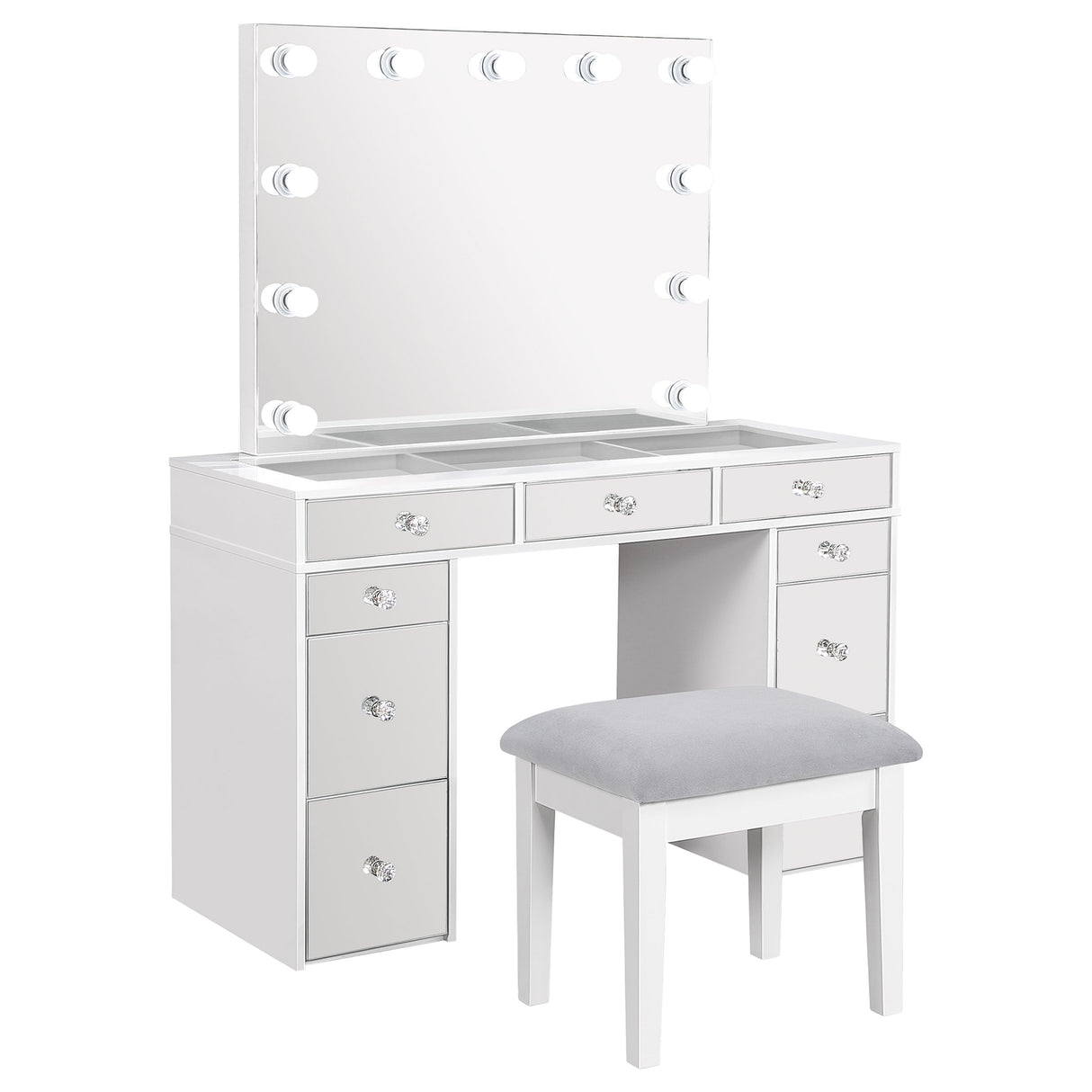 Regina Makeup Vanity Table with LED Mirror and Stool - galleria furniture outlet