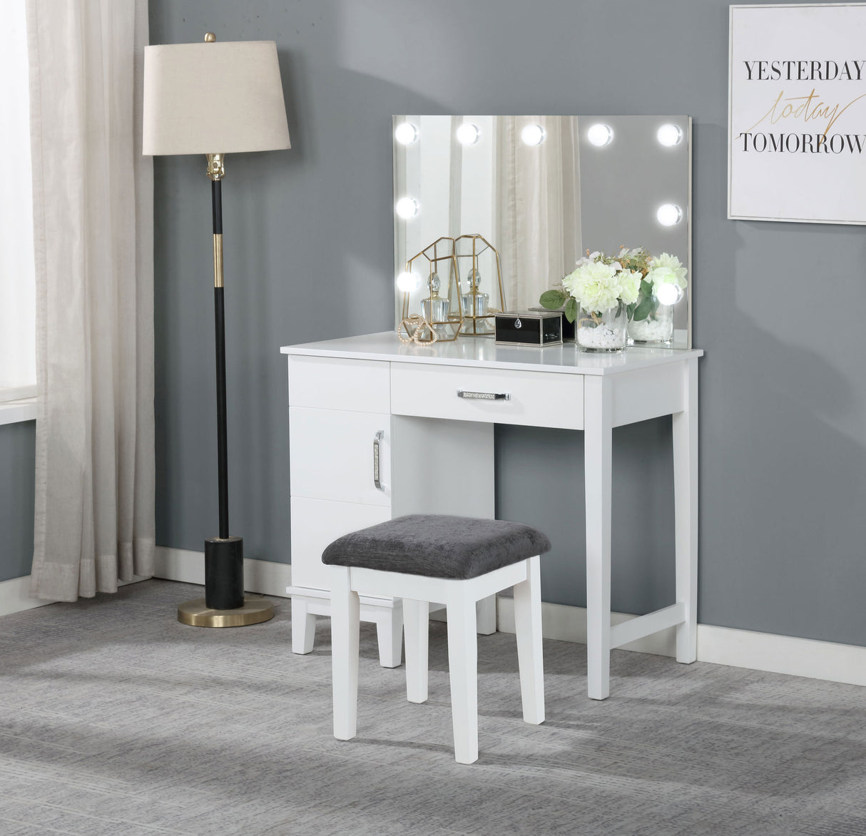 Elijah Makeup Vanity Table with LED Mirror and Stool - galleria furniture outlet