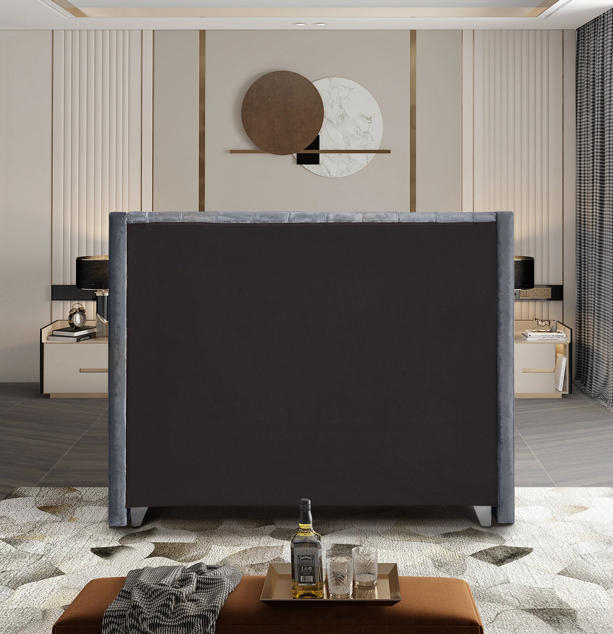 Aiden Grey Velvet Queen Bed