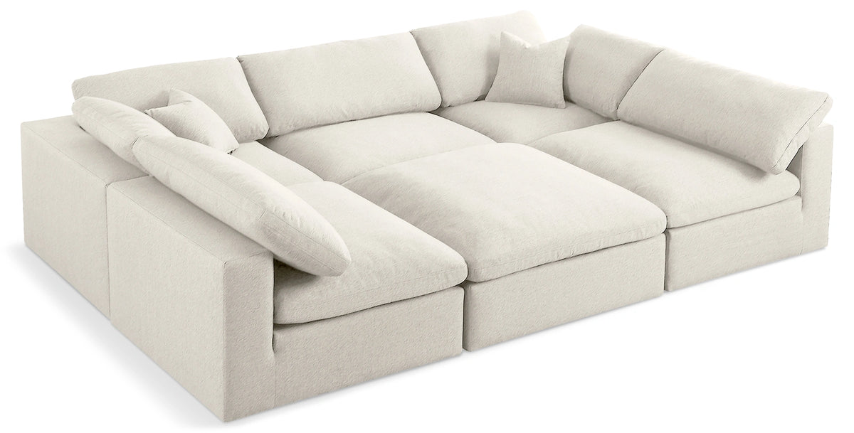 Serene Cream Linen Fabric Deluxe Cloud Modular Sectional