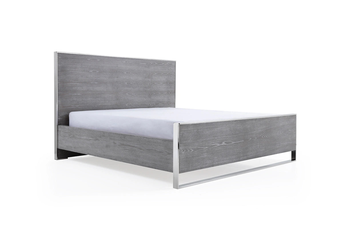 Charlene Modern Grey Elm & Stainless Steel Bed