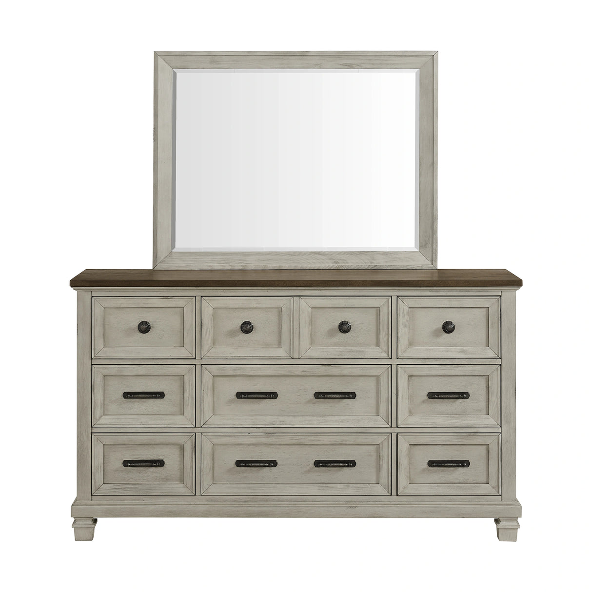 Farmington Dresser and Mirror Set in Medium Brown and Washed Stone