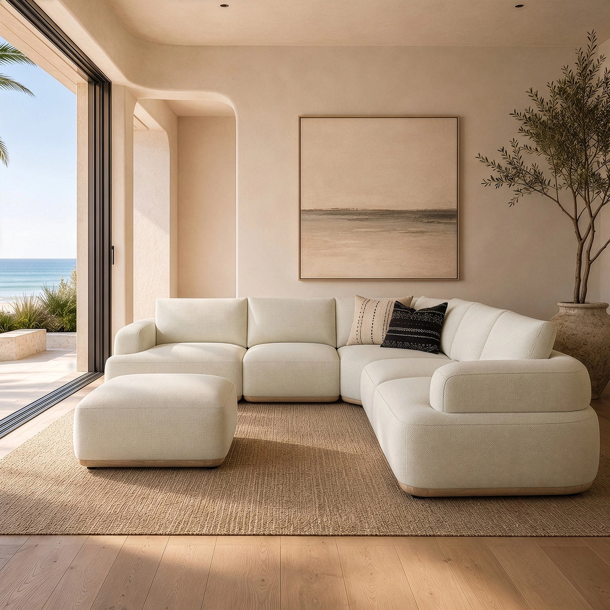 Evans - Contemporary Off-White Fabric Modular Sectional Sofa
