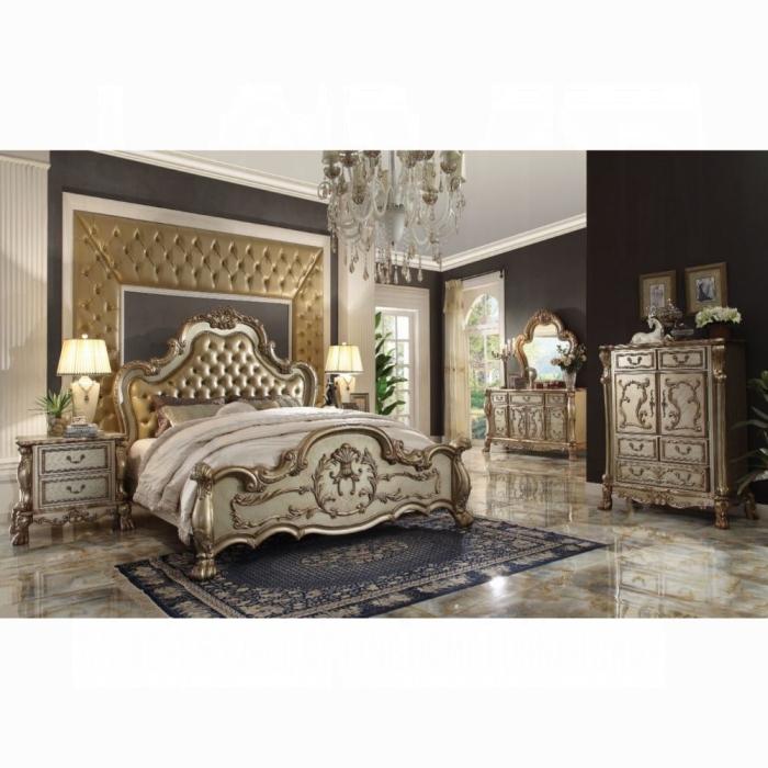 Dresden Bone PU & Gold Patina Queen Bed - galleria furniture outlet