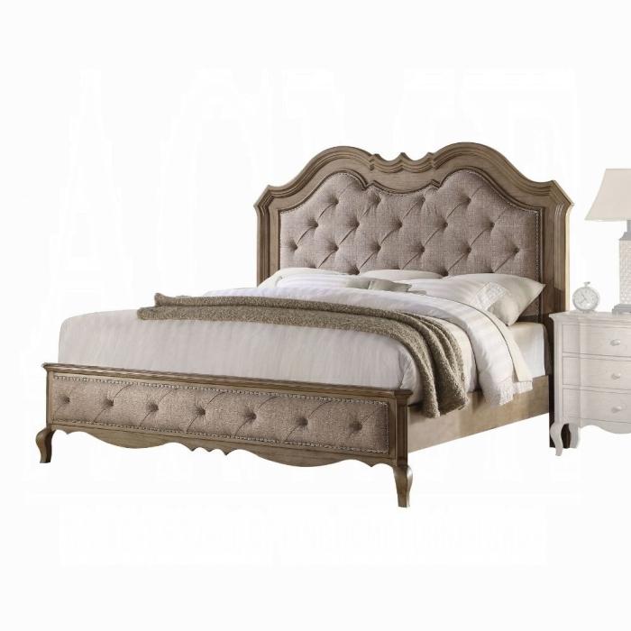 Chelmsford Beige Fabric & Antique Taupe Queen Bed - galleria furniture outlet
