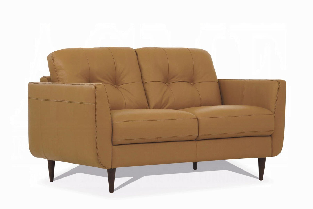 Radwan Camel Leather Loveseat - galleria furniture outlet