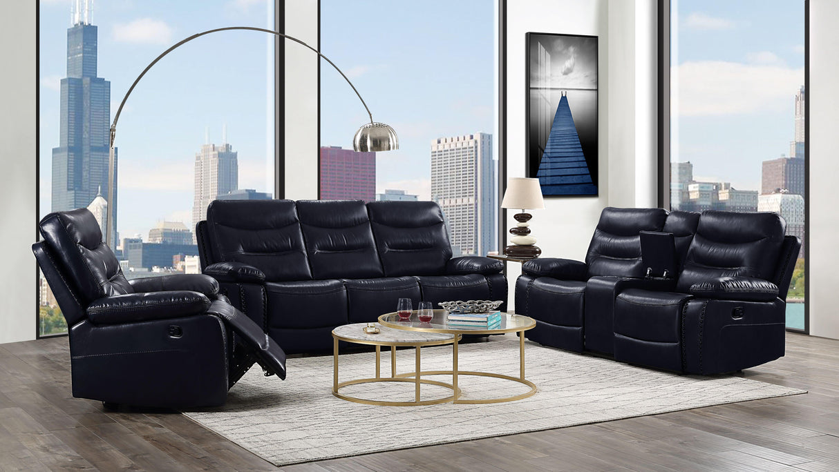 Aashi Navy Leather-Gel Match Sofa (Motion) - galleria furniture outlet