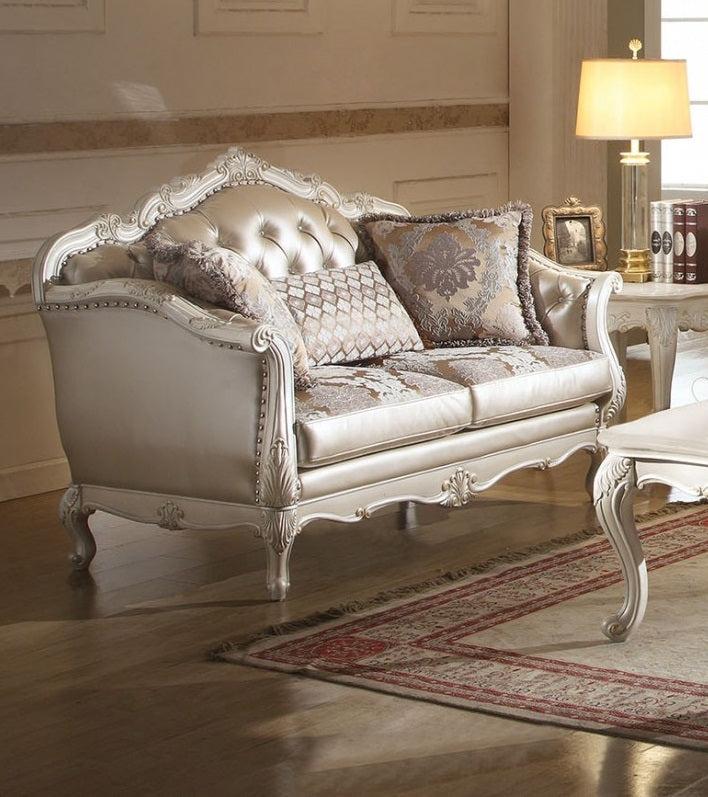 Acme Chantelle Loveseat w/3 Pillows in Pearl White 53541 - galleria furniture outlet