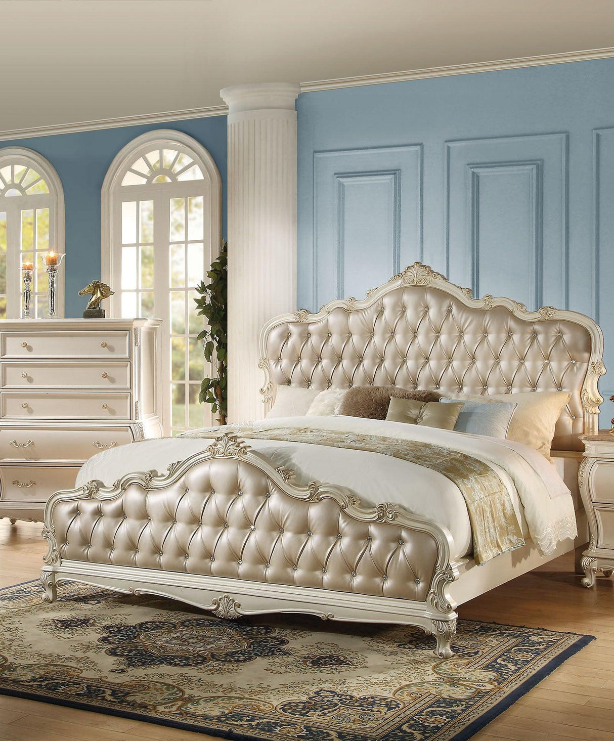 Acme Chantelle California King Bed with Button Tufted Panels in Pearl White 23534CK - galleria furniture outlet