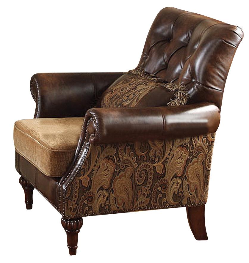 Acme Dreena Traditional Bonded Leather and Chenille Chair 05497 - galleria furniture outlet