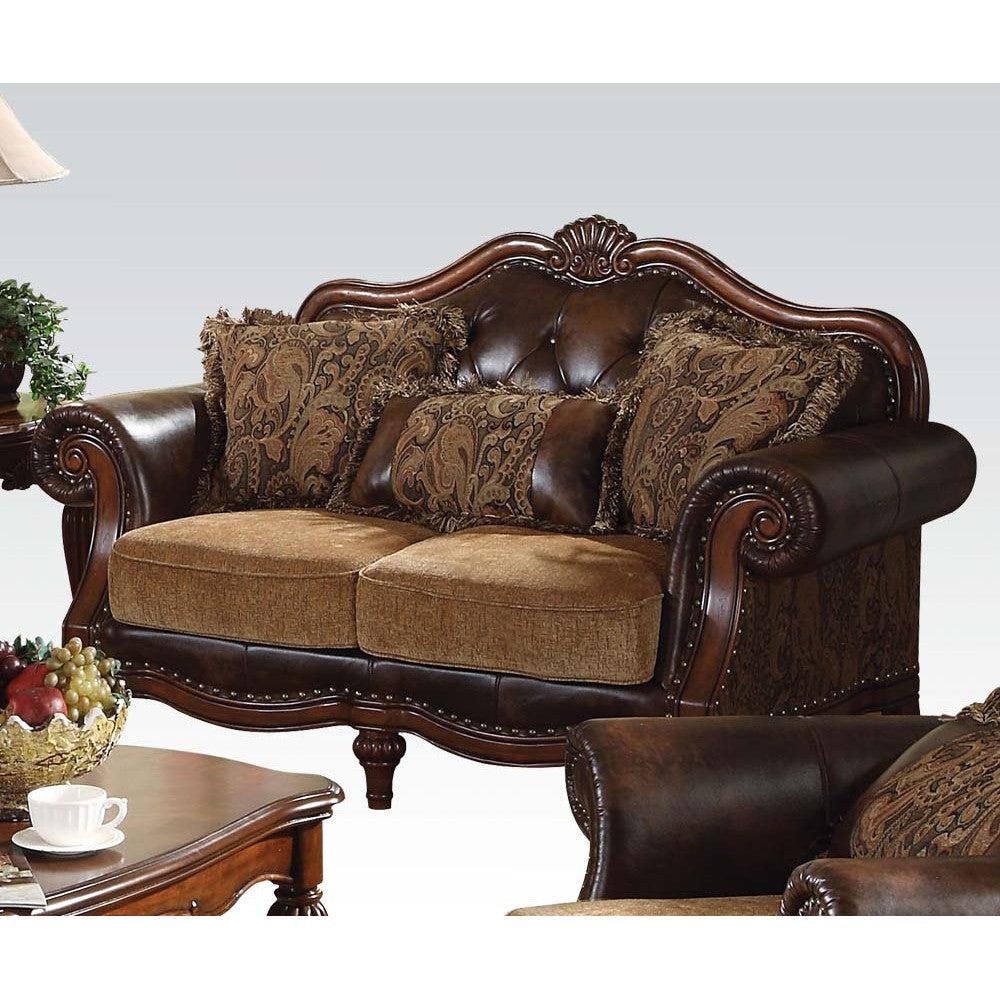 Acme Dreena Traditional Bonded Leather and Chenille Loveseat 05496 - galleria furniture outlet
