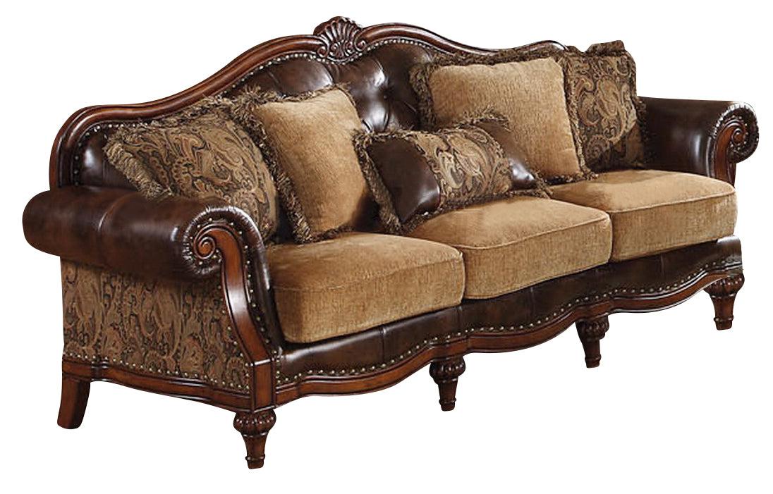 Acme Dreena Traditional Bonded Leather and Chenille Sofa 05495 - galleria furniture outlet