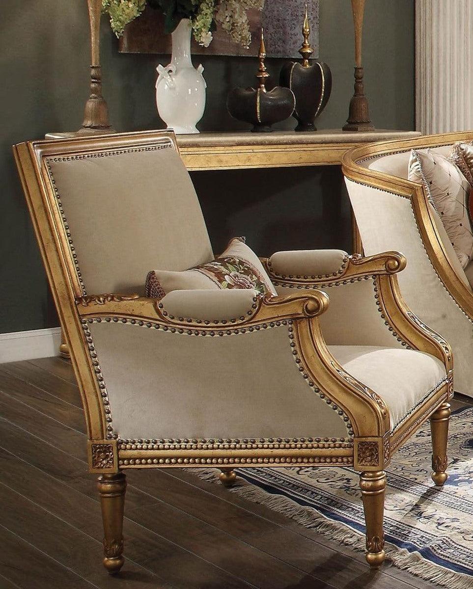 Acme Furniture Daesha Accent Chair in Tan Flannel & Antique Gold 50838 - galleria furniture outlet