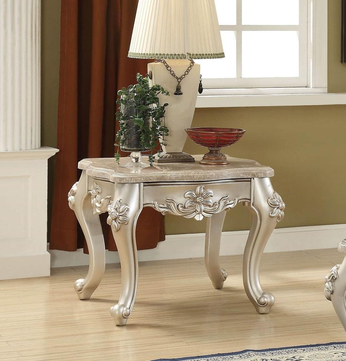 Acme Furniture Ranita End Table with Marble Top in Champagne 81042 - galleria furniture outlet
