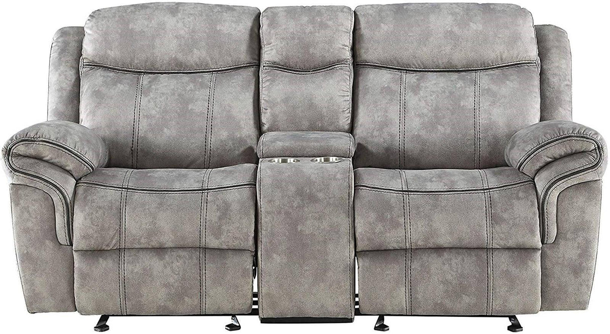 Acme Furniture Zubaida Motion Loveseat with Console in 2-Tone Gray Velvet 55026 - galleria furniture outlet