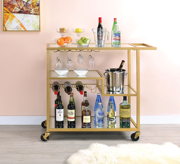 Adamsen Champagne & Mirror Serving Cart - galleria furniture outlet