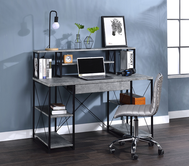 Amiel Faux Concrete & Black Desk - galleria furniture outlet
