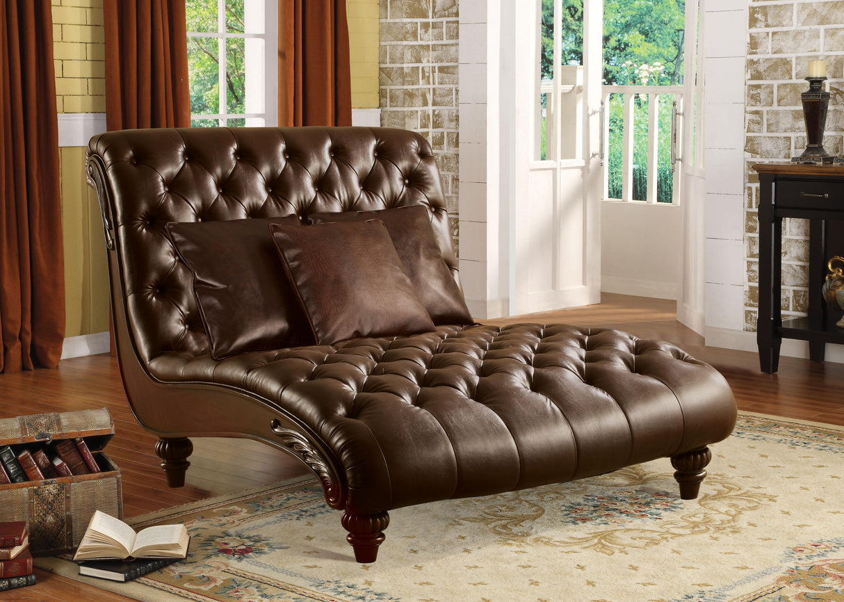 Anondale 2-Tone Brown PU Chaise & 3Pillows - galleria furniture outlet