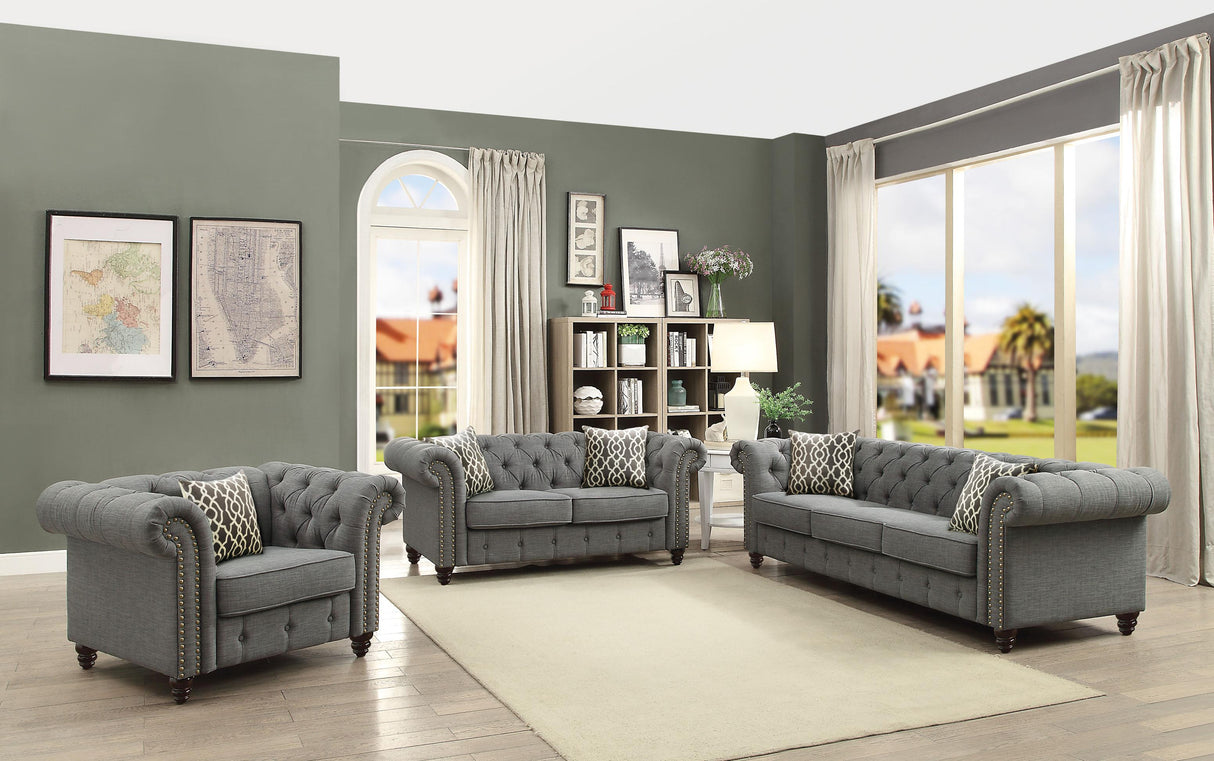 Aurelia Gray Linen Sofa w/2 Pillows - galleria furniture outlet