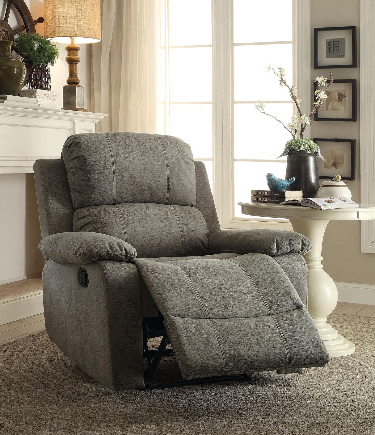 Bina Gray Polished Microfiber Recliner (Motion) - galleria furniture outlet