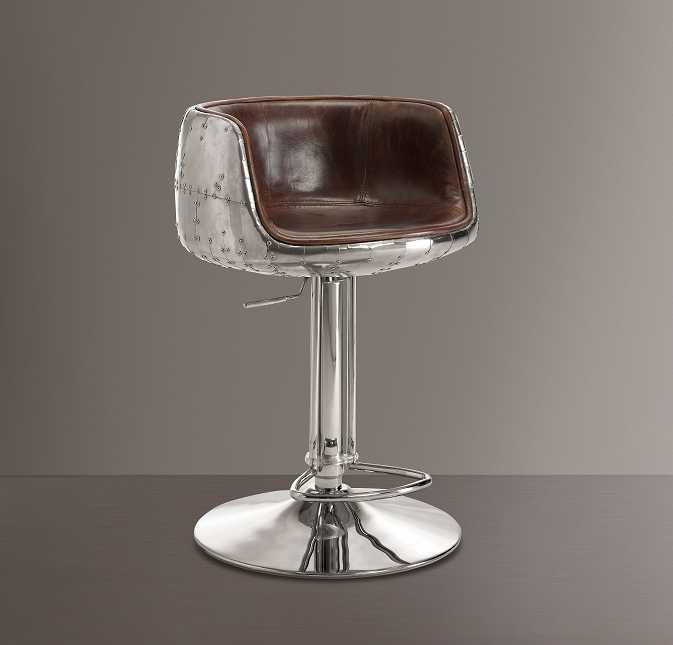 Brancaster Vintage Brown Top Grain Leather & Aluminum Adjustable Stool (1Pc) - galleria furniture outlet
