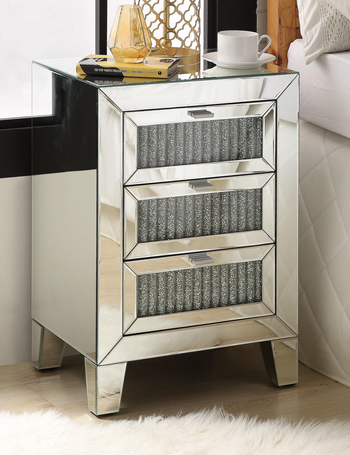 Caesia Mirrored & Faux Diamonds Accent Table - galleria furniture outlet