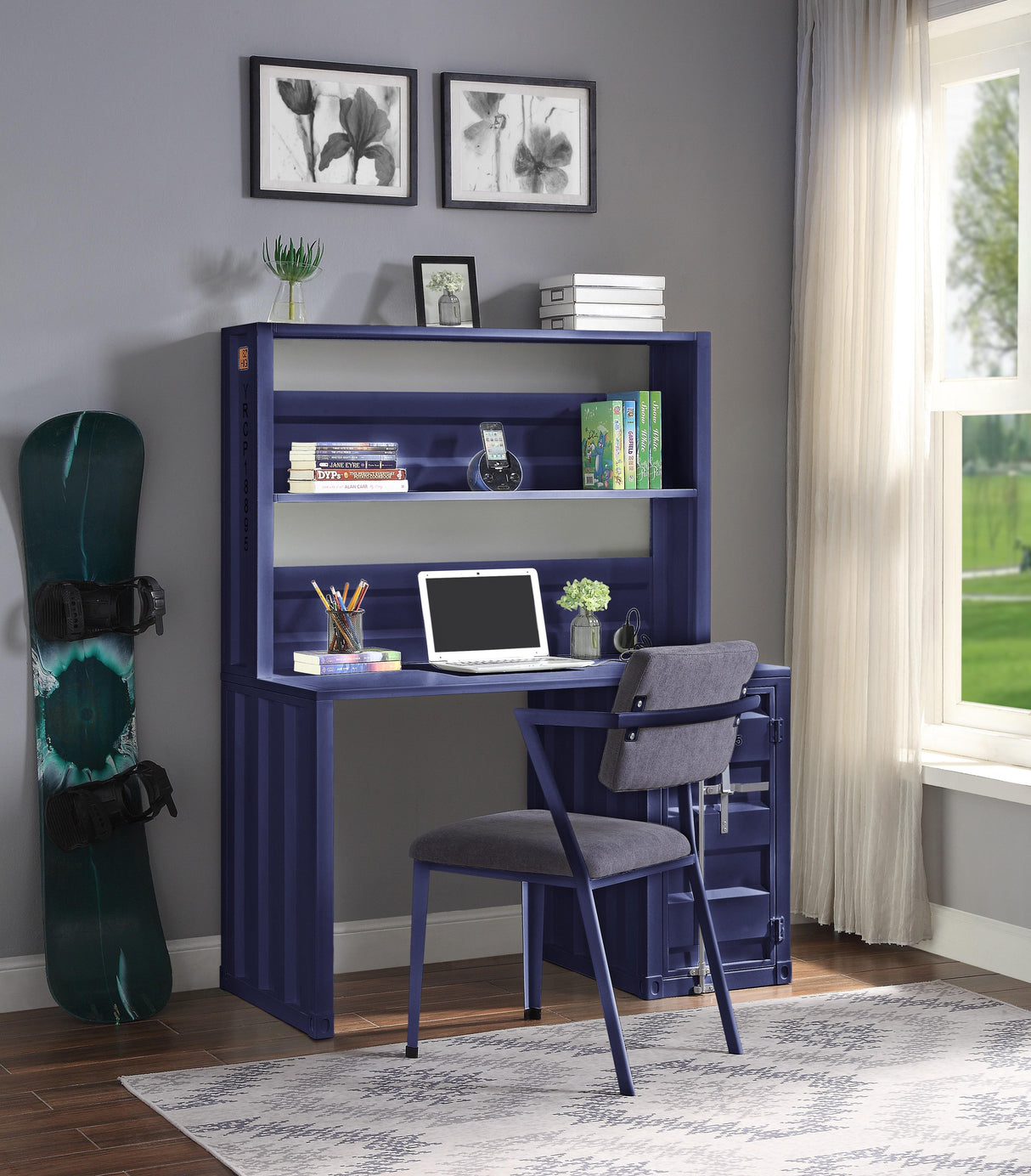 Cargo Blue Desk & Hutch - galleria furniture outlet
