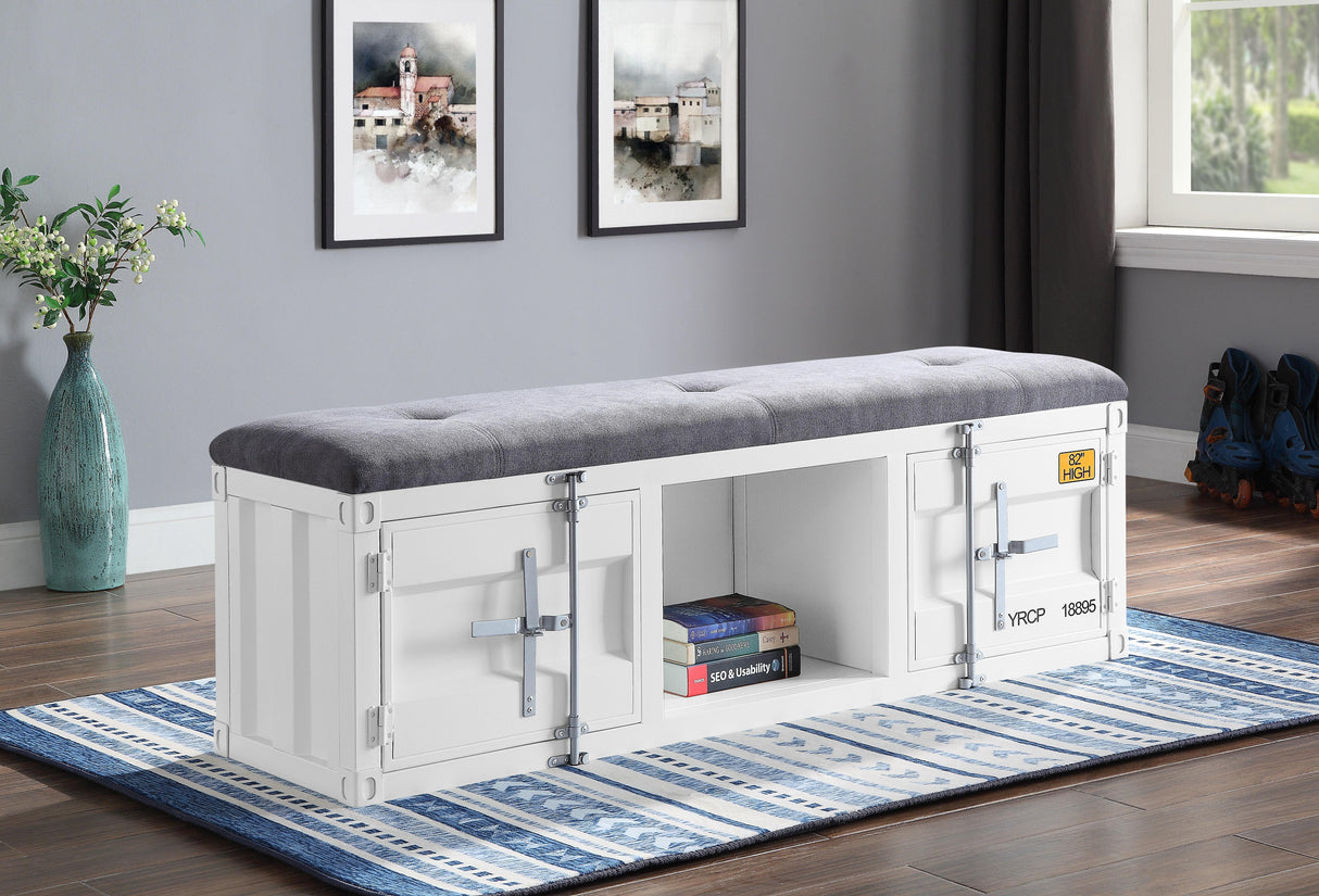 Cargo Gray Fabric & White Bench (Storage) - galleria furniture outlet