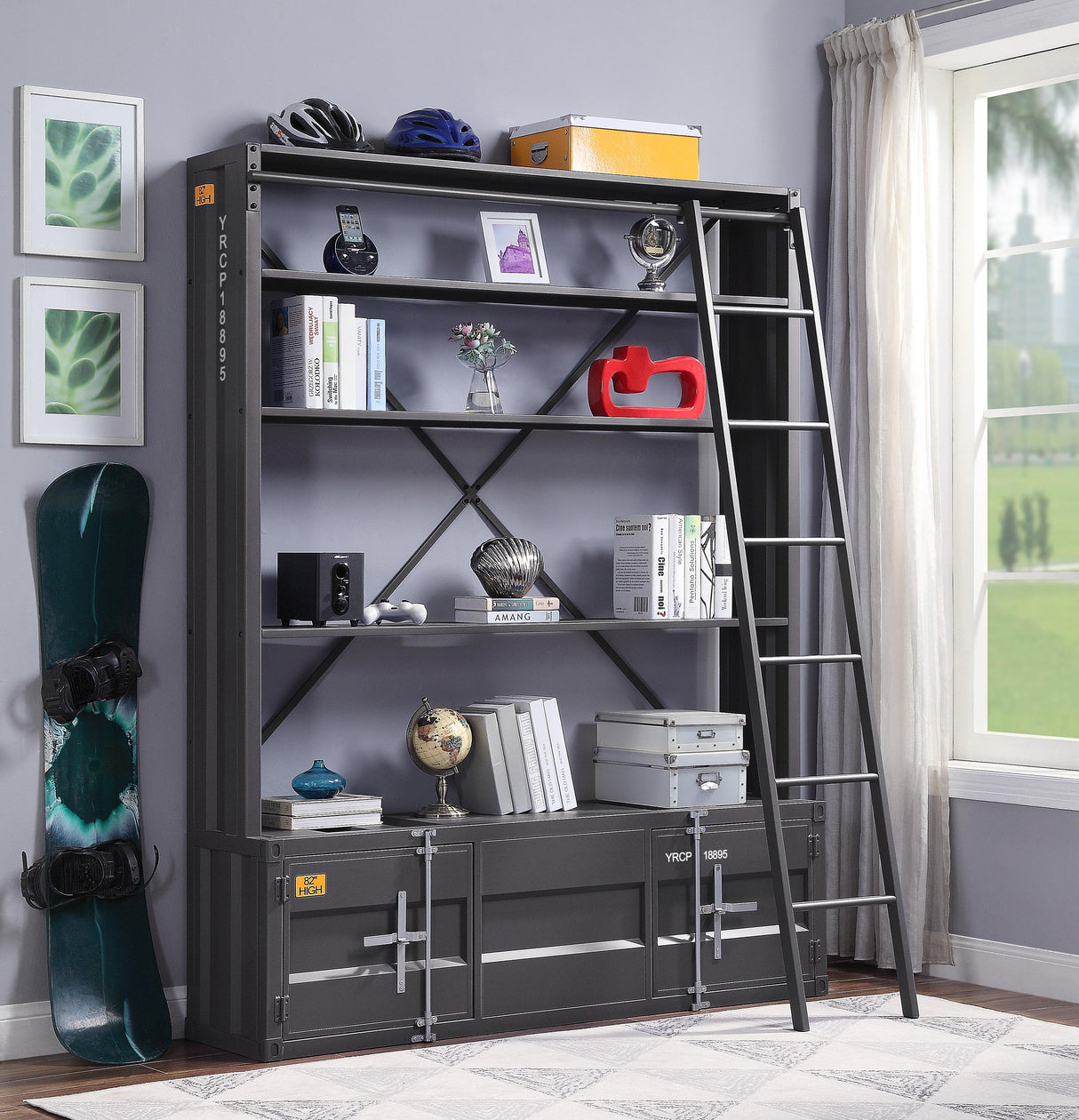 Cargo Gunmetal Bookshelf & Ladder - galleria furniture outlet