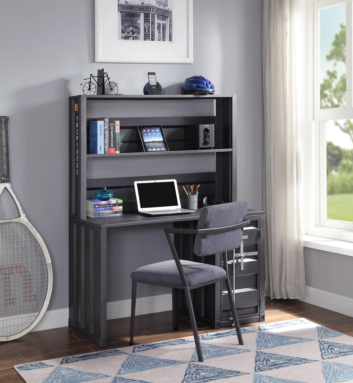 Cargo Gunmetal Desk & Hutch - galleria furniture outlet