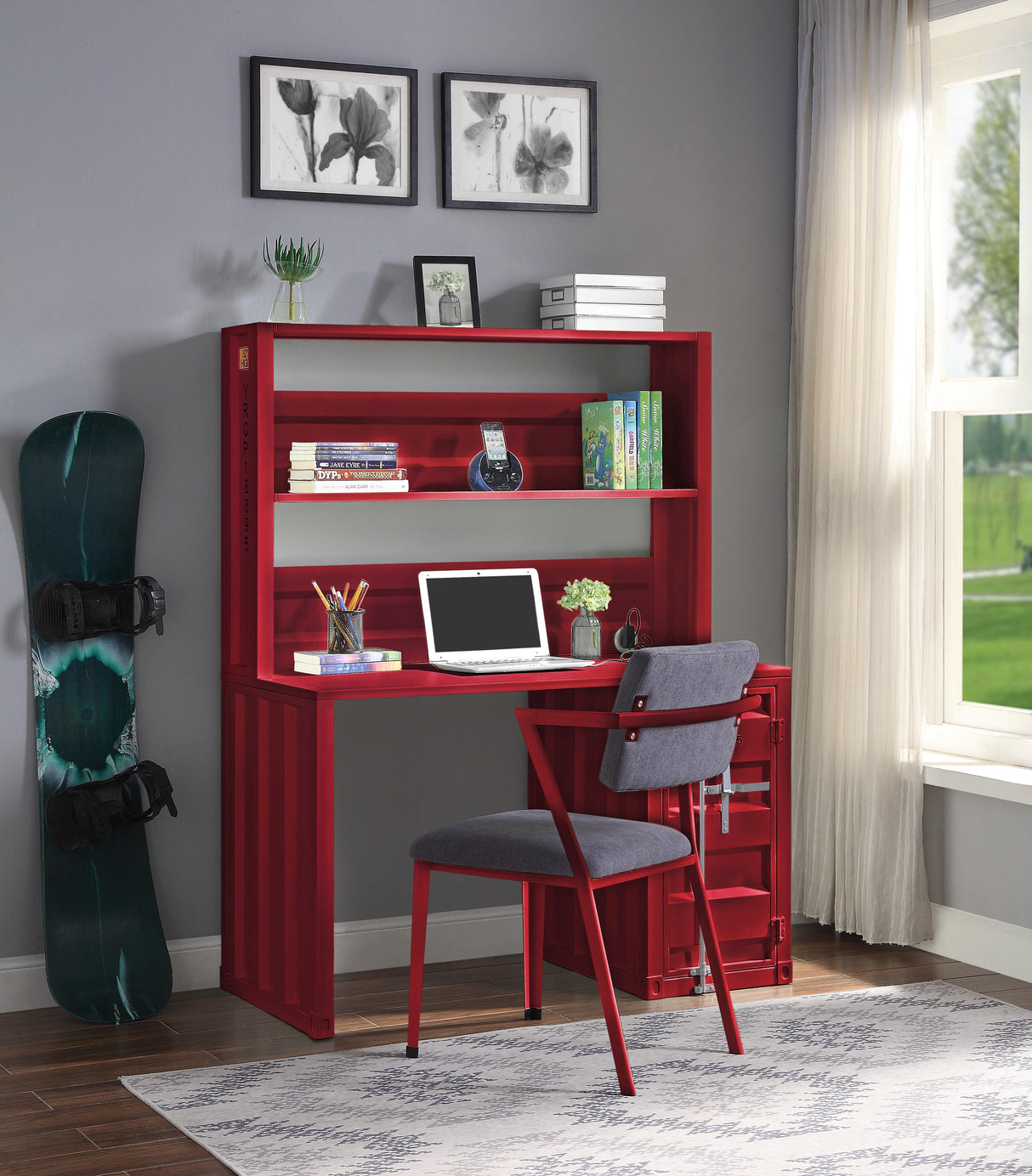 Cargo Red Desk & Hutch - galleria furniture outlet