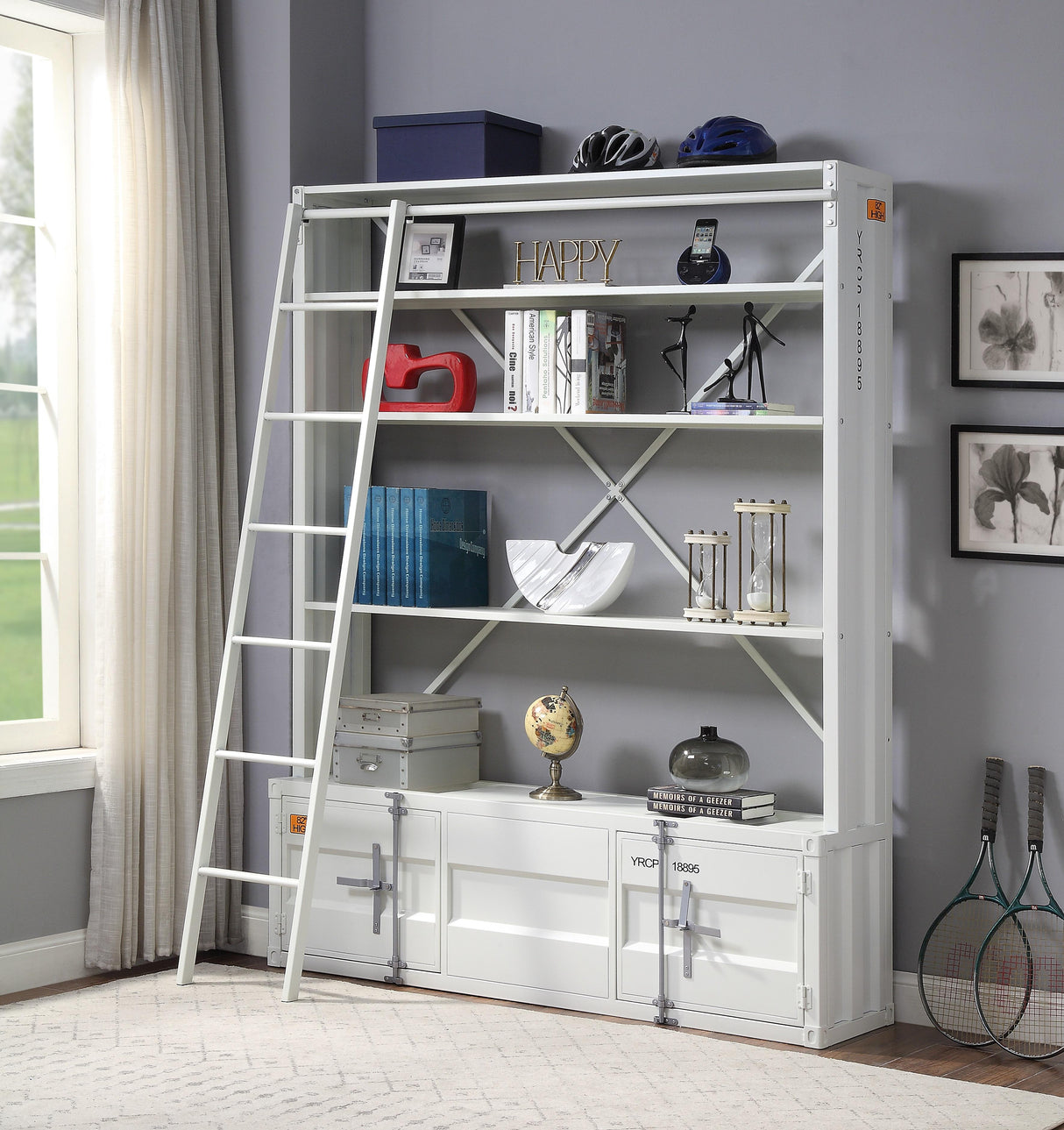 Cargo White Bookshelf & Ladder - galleria furniture outlet