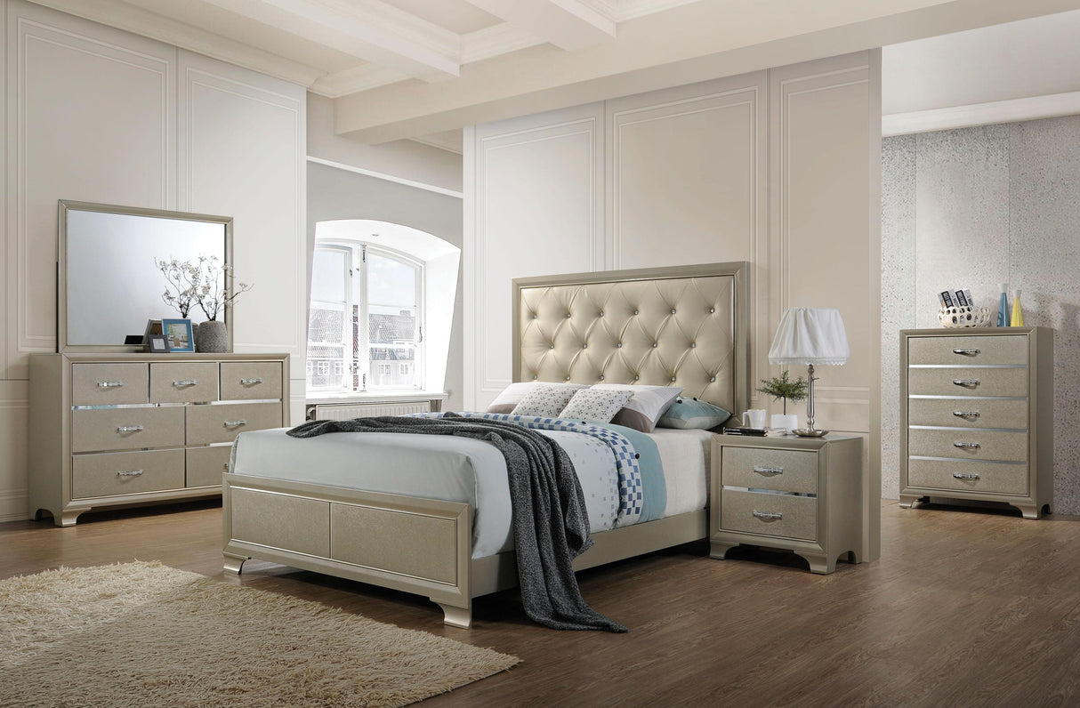 Carine PU & Champagne Queen Bed - galleria furniture outlet