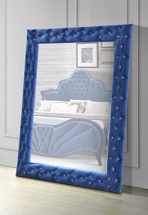Dante Blue Velvet Accent Floor Mirror - galleria furniture outlet
