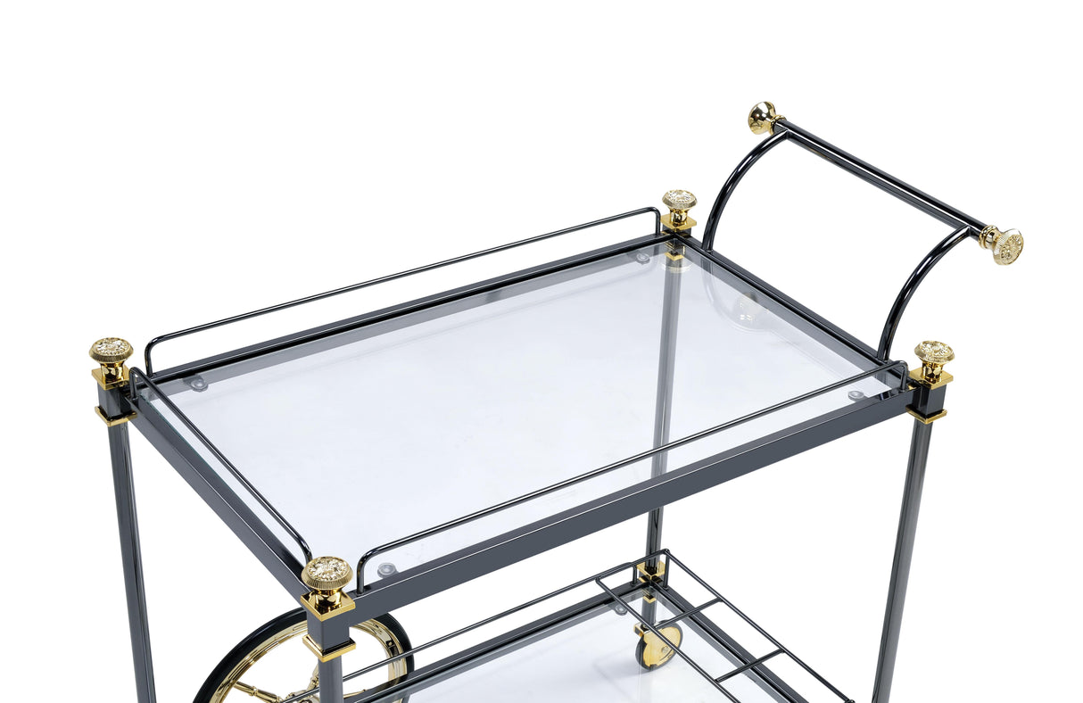 Cyrus Black/Gold & Clear Glass Serving Cart - galleria furniture outlet