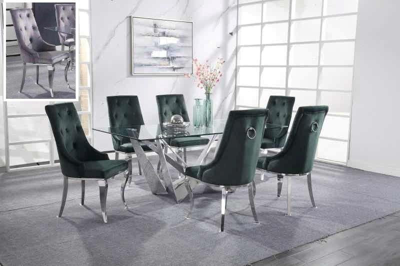 Dekel Clear Glass & Stainless Steel Dining Room Set - galleria furniture outlet