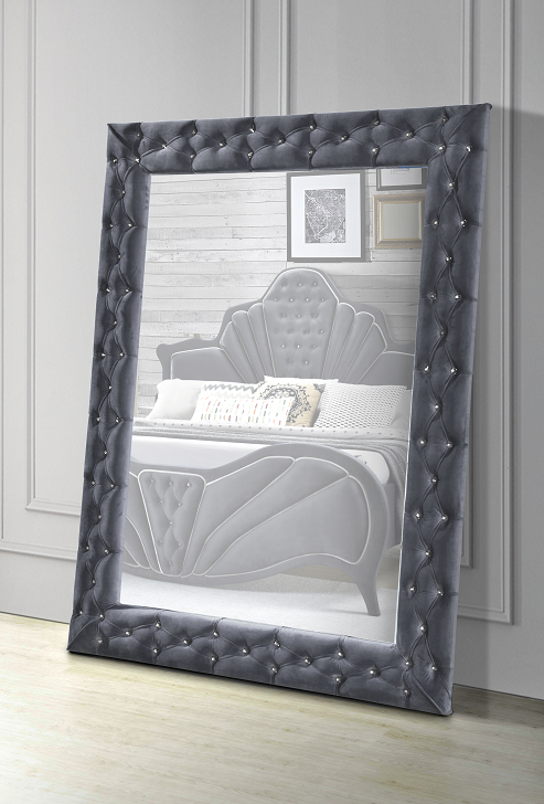 Dante Gray Velvet Accent Floor Mirror - galleria furniture outlet