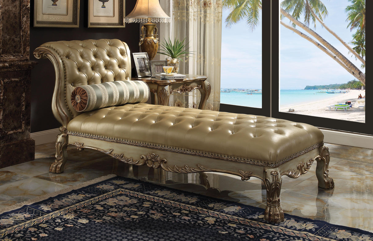Dresden Bone PU & Gold Patina Chaise & Pillow