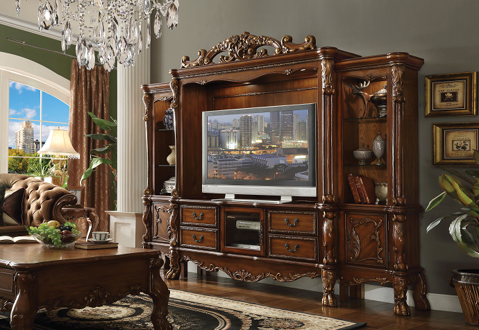 Dresden Cherry Oak Entertainment Center (Side Piers & Bridge) - galleria furniture outlet