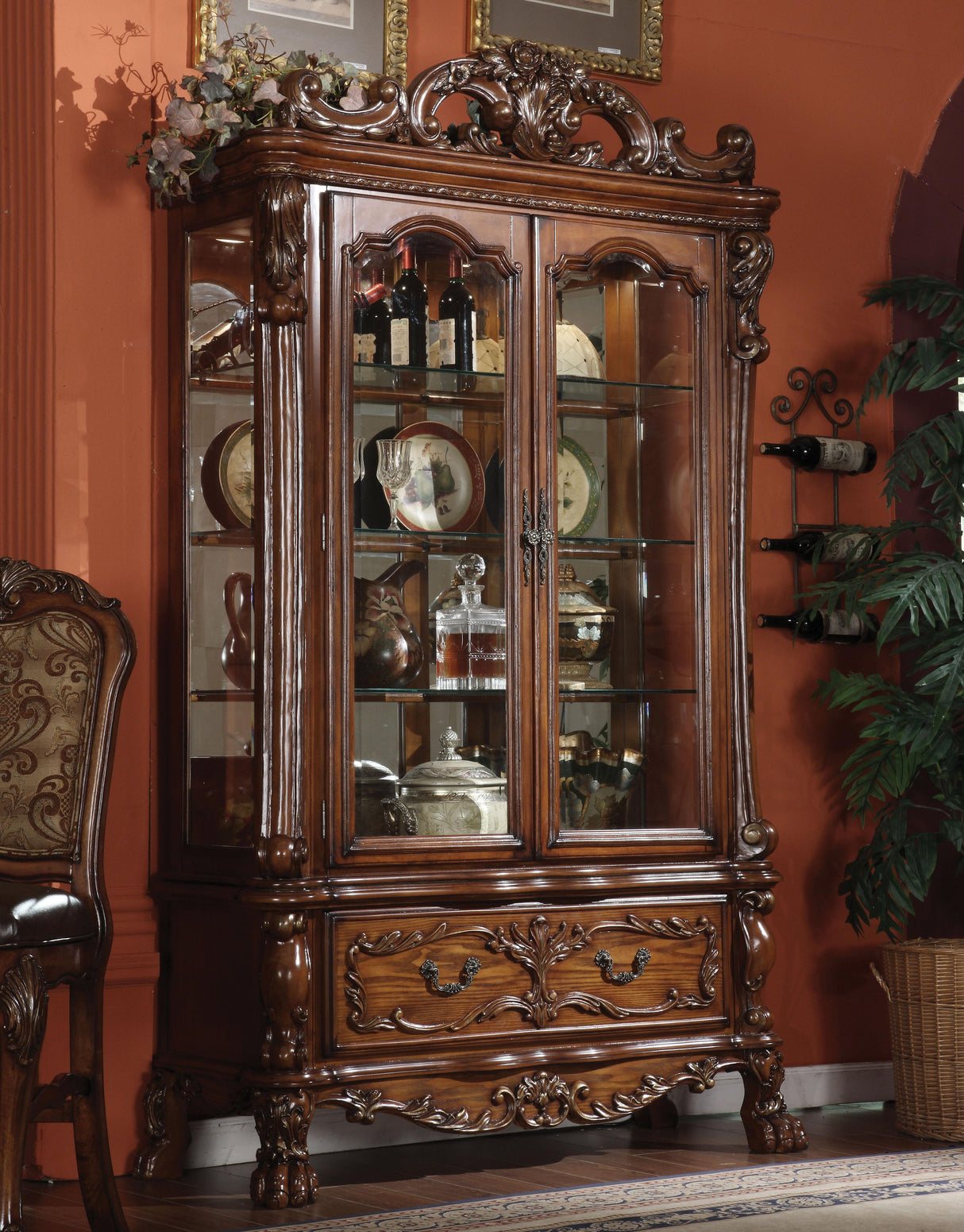 Dresden Cherry Oak Curio Cabinet - galleria furniture outlet