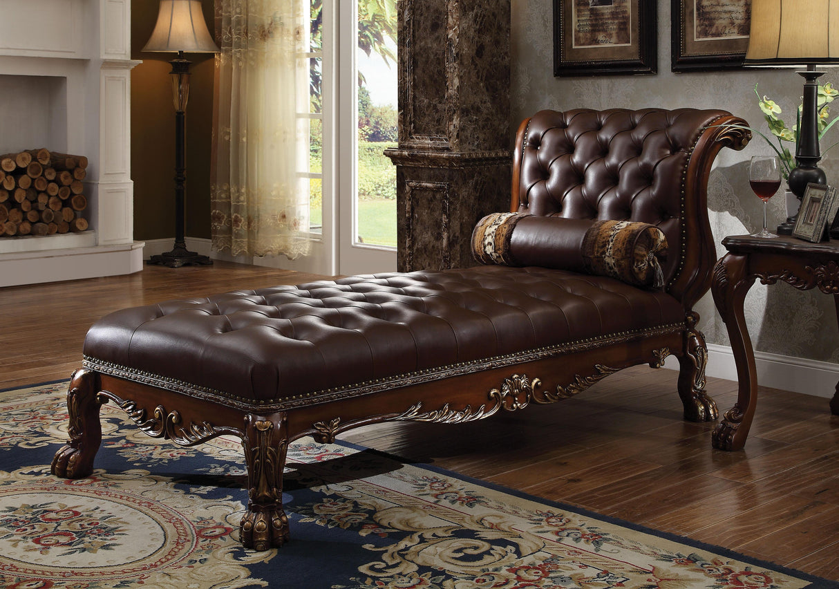 Dresden PU & Cherry Oak Chaise & Pillow - galleria furniture outlet