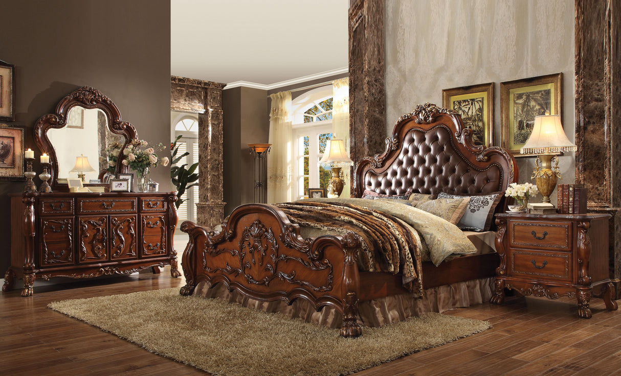 Dresden PU & Cherry Oak Eastern King Bed - galleria furniture outlet