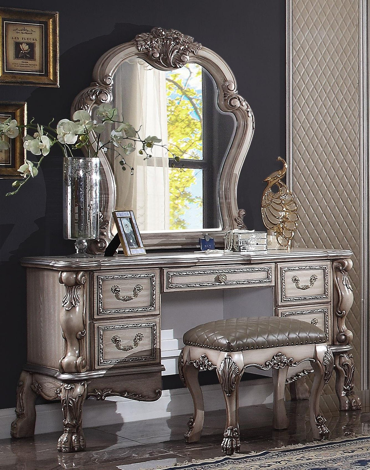 Dresden Vintage Bone White Vanity Desk - galleria furniture outlet
