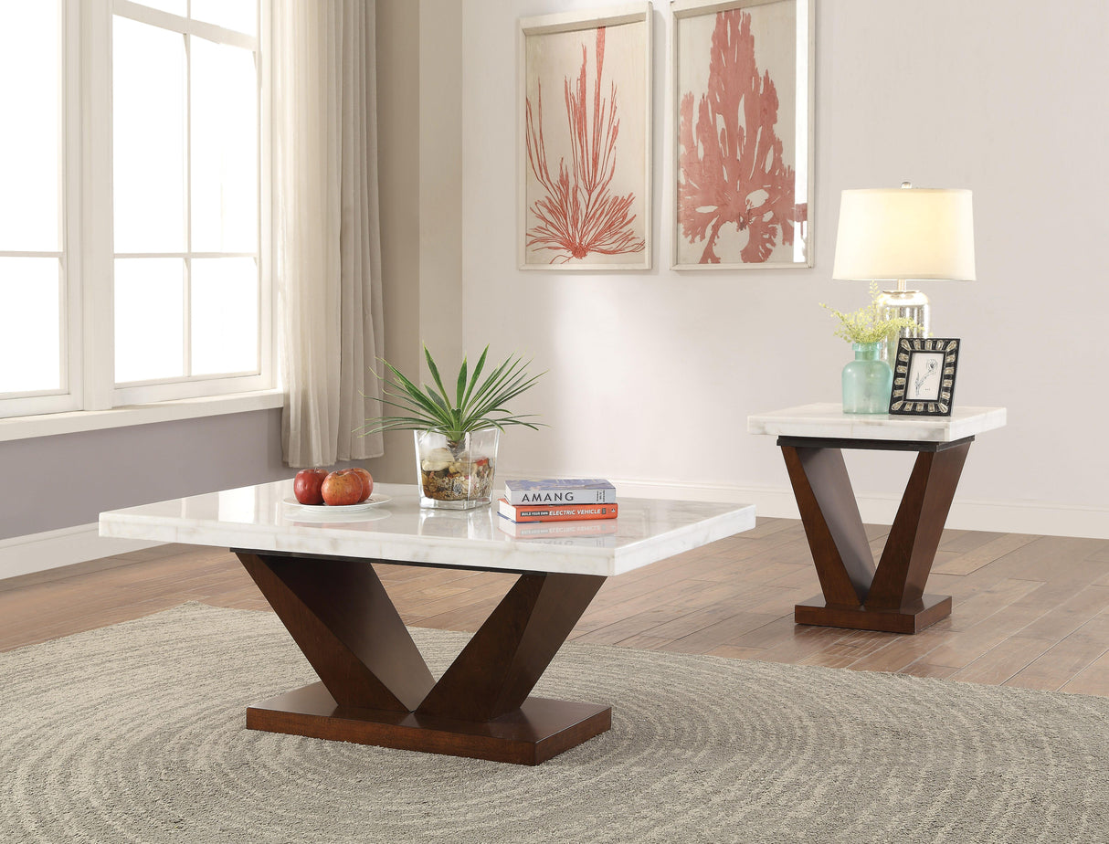 Forbes White Marble & Walnut Coffee Table - galleria furniture outlet