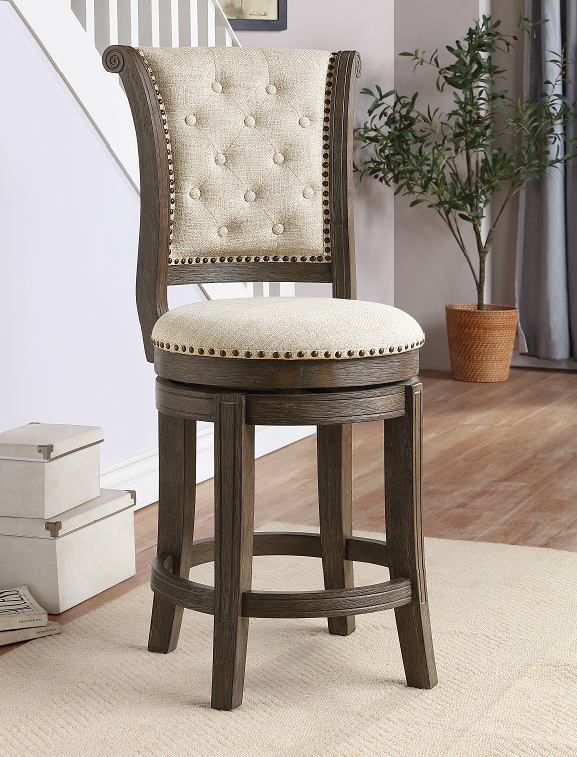 Glison Beige Fabric & Walnut Counter Height Chair (1Pc) - galleria furniture outlet